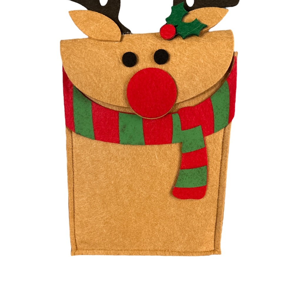 Festive Reindeer Gift Bag - Tan, Red, Green